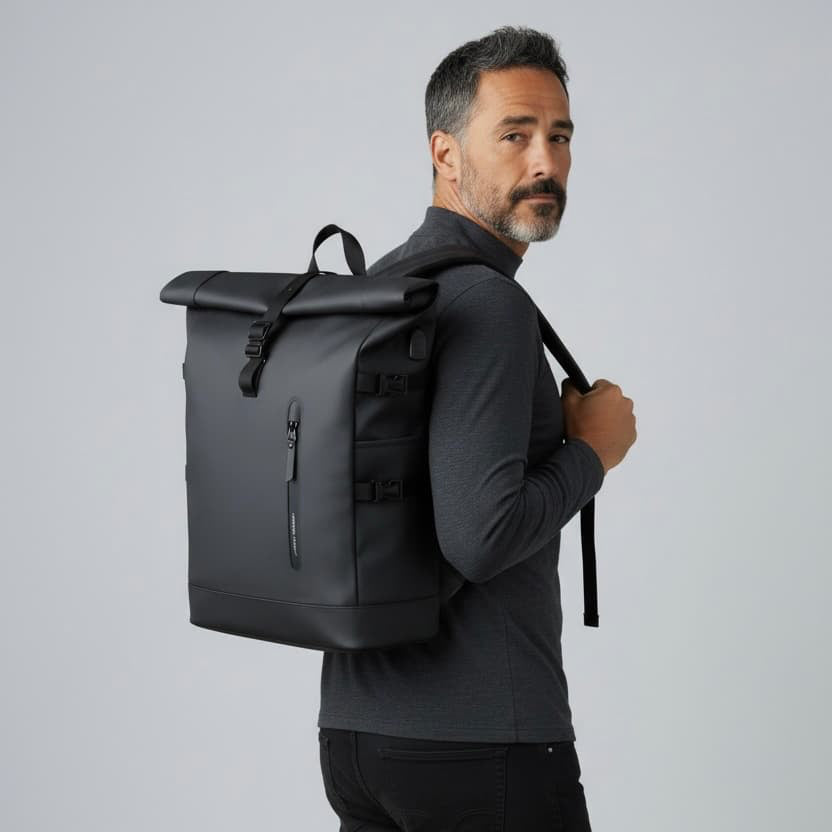 Sac à Dos Urbain Homme – Rolltop, Tissu Déperlant & Port USB, 15.6”